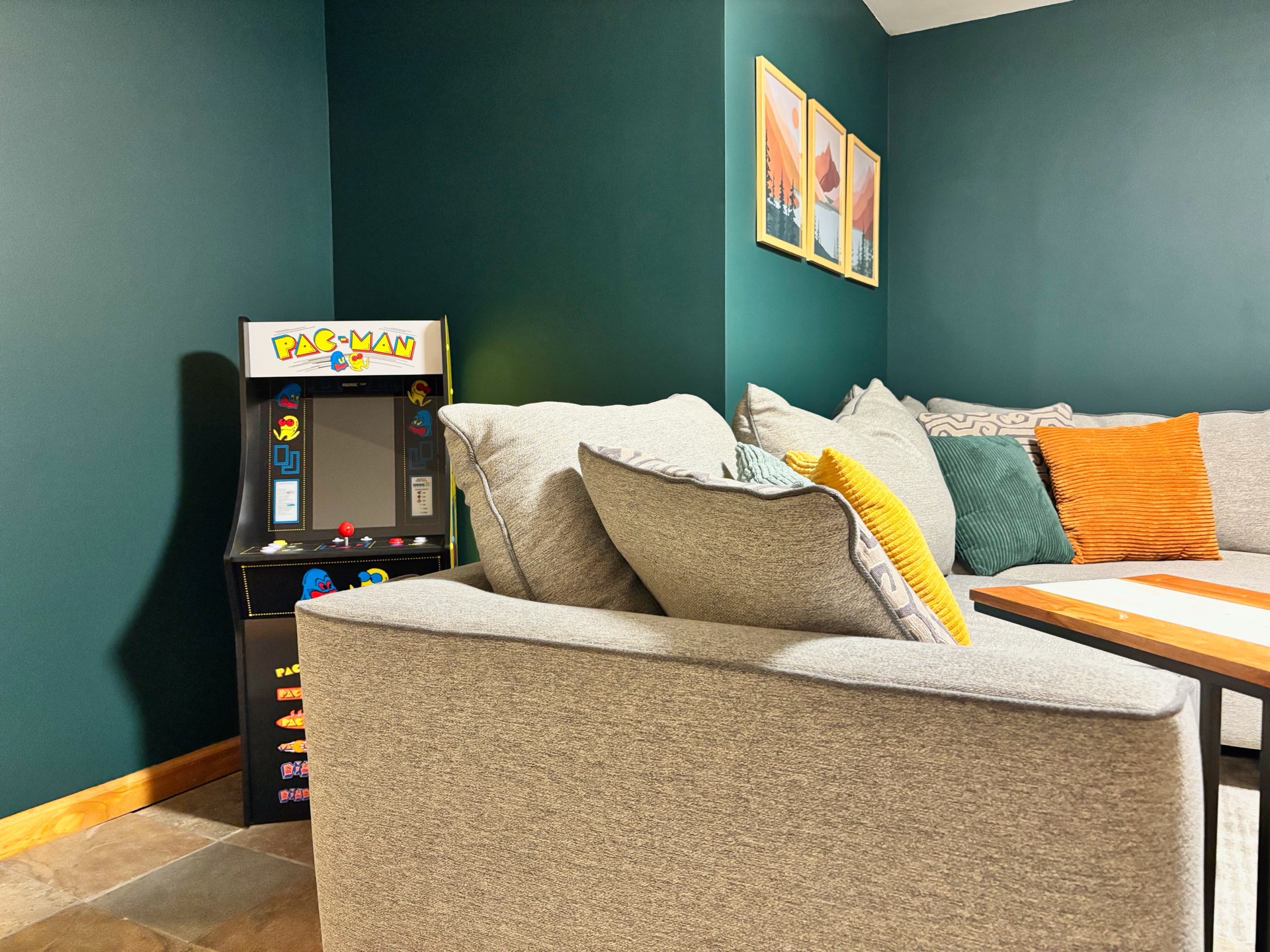 Pac-Man arcade cabinet in lounge area