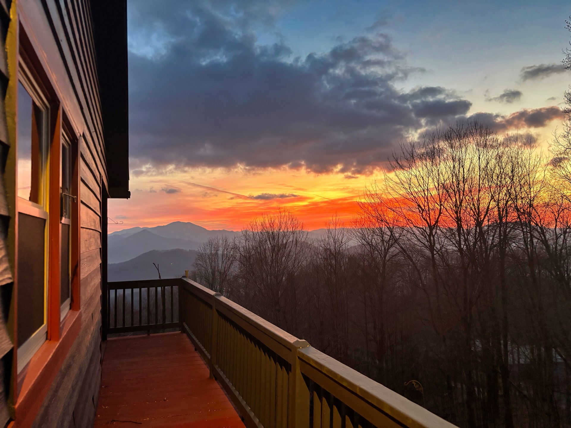 Vivid sunset over mountain ridges