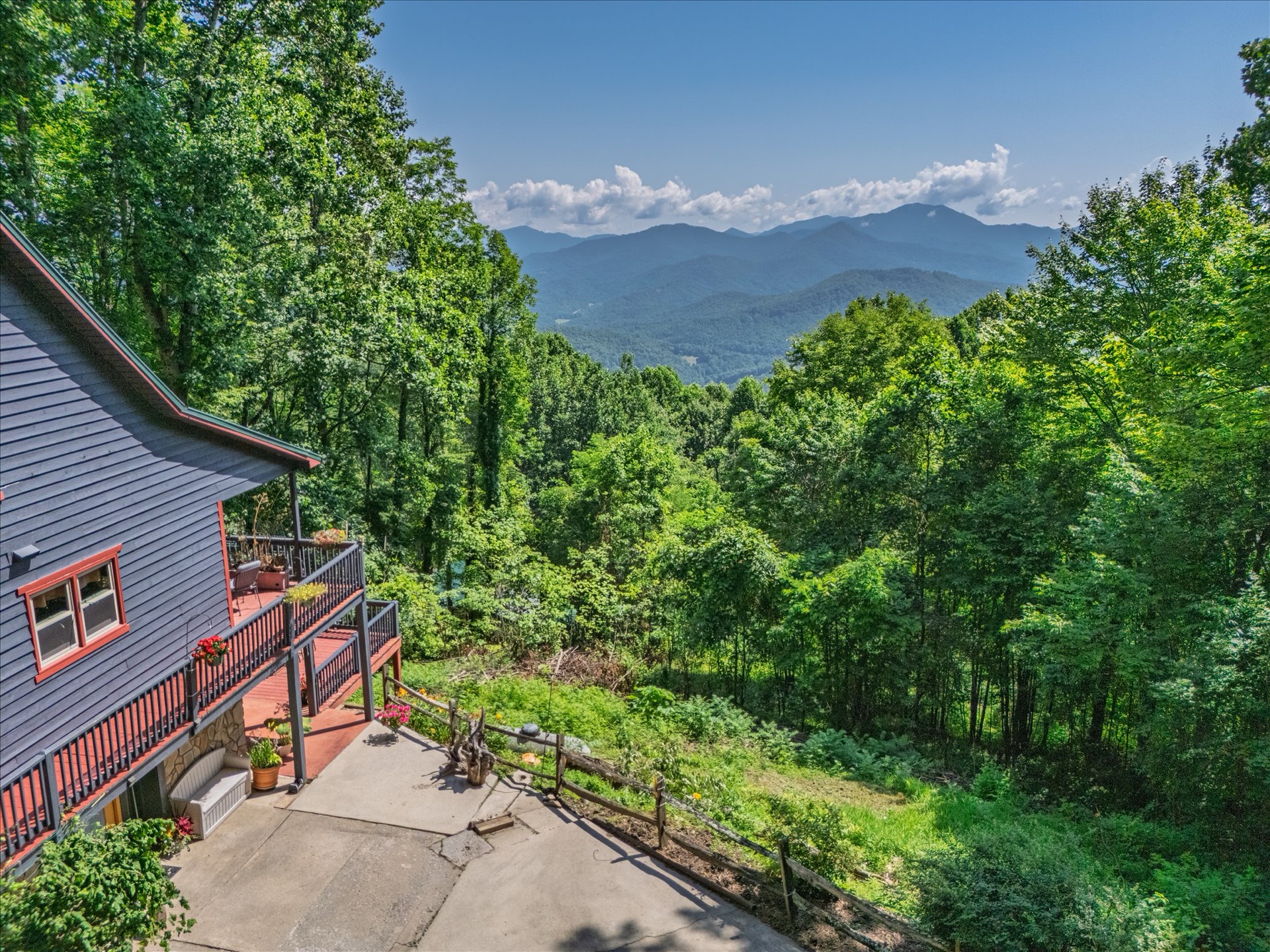 Cabin deck overlooking mountain range